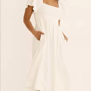 Madewell linen blend Lucie Smock midi dress